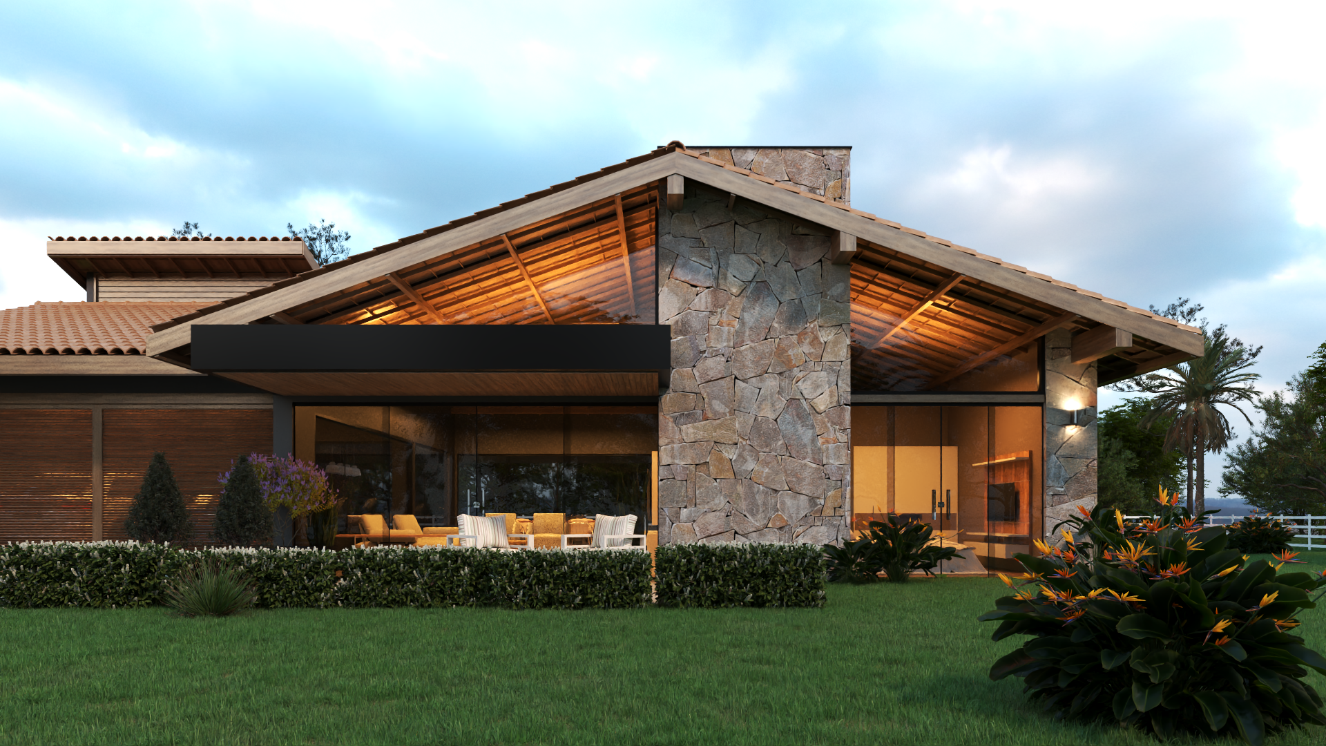 Piedra y madera en una casa de campo